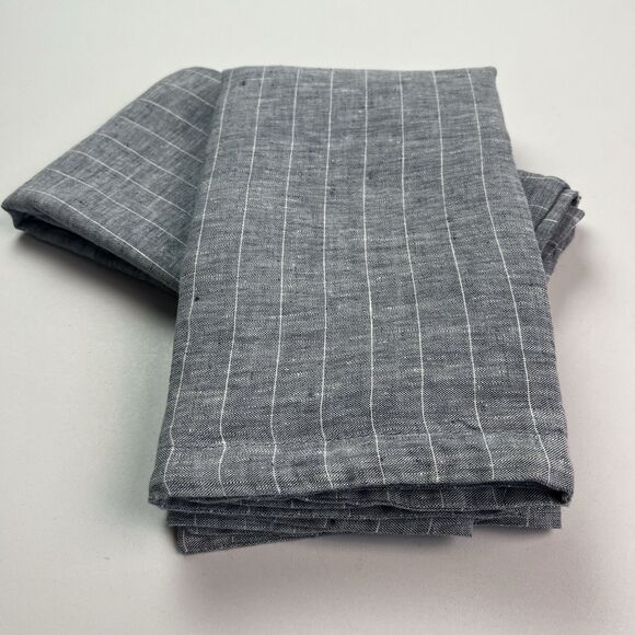 Crate & Barrel set of 2 King Pinstripe Pillow Shams Linen Gray Coastal Portugal - Picture 7 of 8